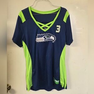 Seattle Seahawks Navy and Green V-Neck T-Shirt